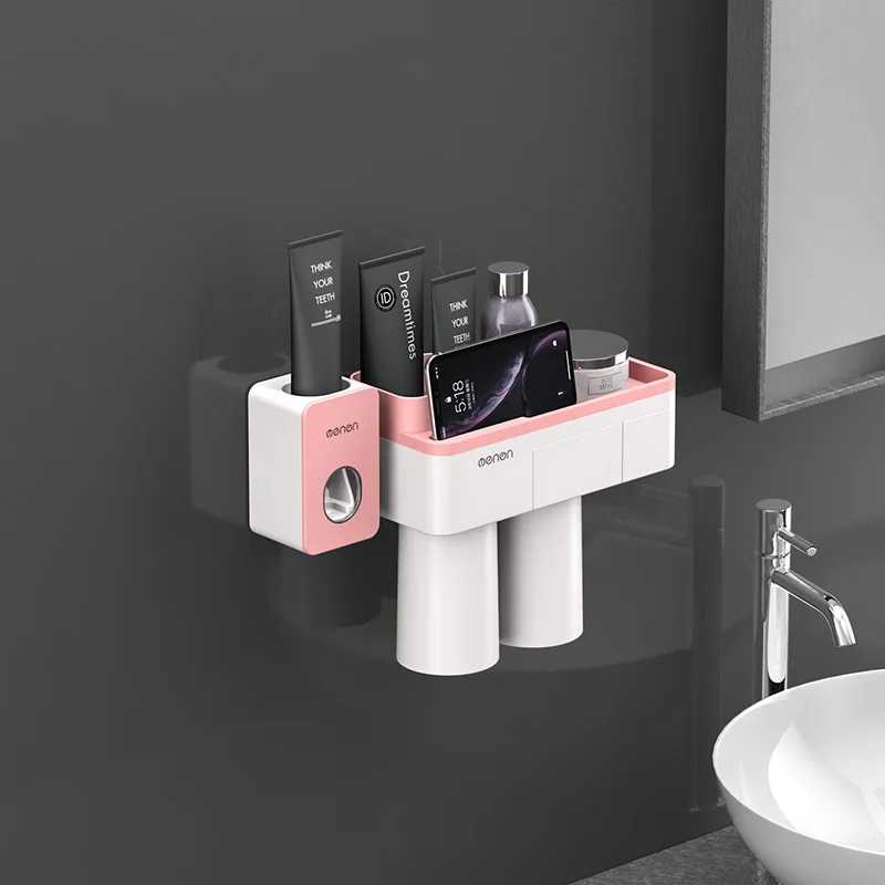 Креативный автоматический диспенсер для зубной пасты, подставка для зубных щеток, набор настенных стеллажей, Семейные Аксессуары для ванной комнаты, бытовые - Цвет: c1