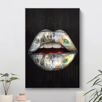 

Canvas Paintings Money on Mouth Inspirational Canvas Art Posters and Prints Lips Graffiti Art on The Wall Street Art Pictures
