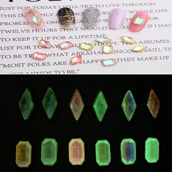 

100 Pcs Fluorescent Glow in the Dark Rhinestones Diamond/Rectangle Nail Crystal Gems Rivets Studs Shiny Nail Rhinestones JC10