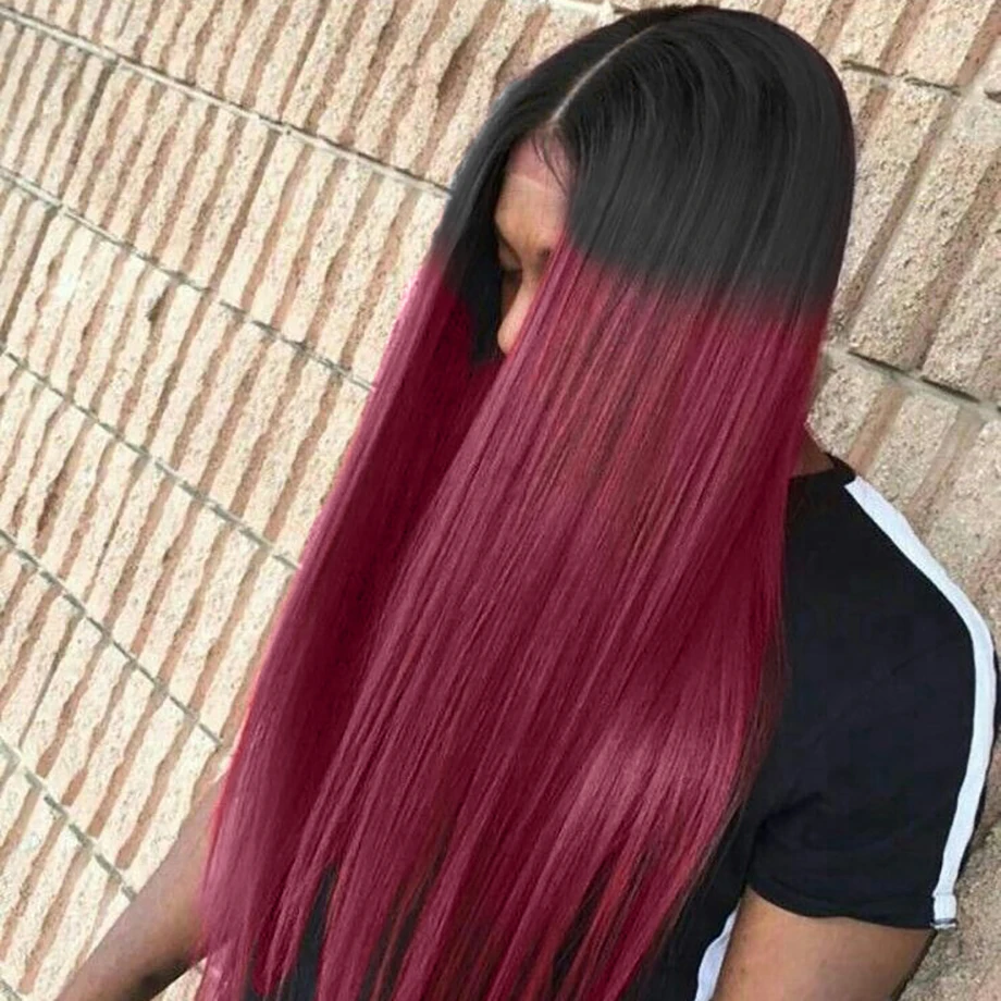 brazilian Human hair weave bundles with frontal HD Lace 30 40 inch 3 4 Short Long bundles Straight Virgin Ombre Burgundy Colored