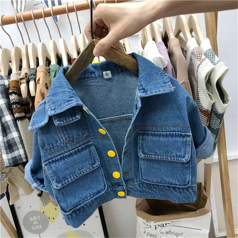 

Unisex Baby Girl Jackets Fashion Korean Casual Denim Jacket For Boy 2019 Autumn Kids Coats Big Pocket Toddler Children Outwear