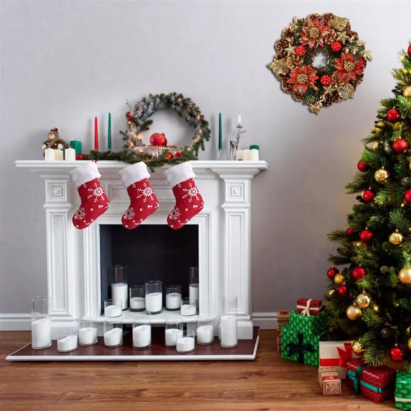 Придверный, с рождественскими мотивами, венок, искусственные жёлуди, сосновый конус, ручной работы, Рождественская елка, дверь, подвесной венок на год на Рождество