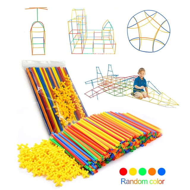 100-700pcs 4D DIY Plastic Stitching Joint Straws Building Blocks Funny Geometric Shape Color For Baby Educational Toys Gifts 1