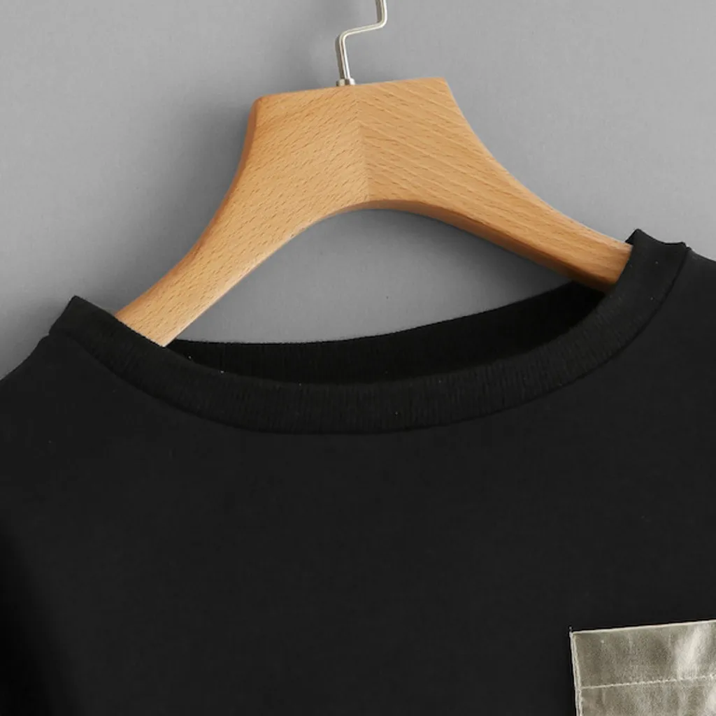 JAYCOSIN Fashion Women Casual O-Neck Sweatshirt Long Sleeve Bandage Patchwork Pocket Unique Elegant Comfortable Soft Chic Blouse