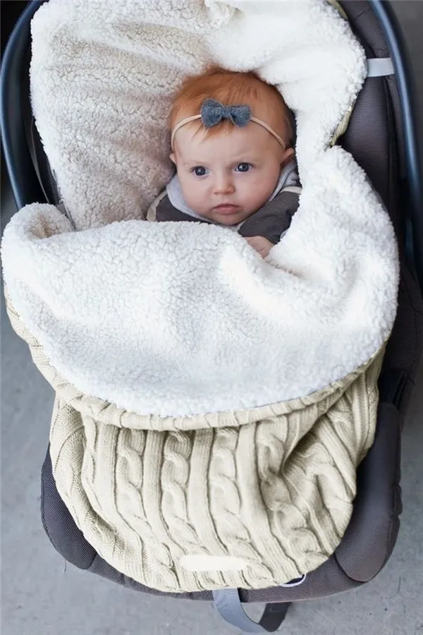 PUDCOCO новорожденных детская коляска с капюшоном пеленать вязать для завёртывания для пеленания одеяло теплая коляска уютные пальцы автомобиля сиденье спальный мешок - Цвет: Бежевый