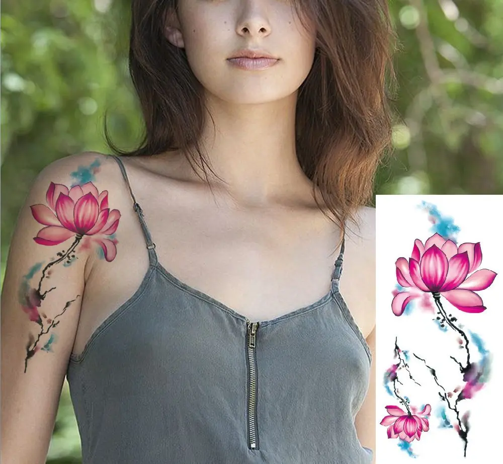 Водонепроницаемый временная татуировка наклейка красивый цветок поддельные тату флэш-тату Рука ноги плечо Тато для девушек женщин мужчин - Цвет: Коричневый