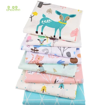 

Chainho,8pcs/lot,Cartoon Deer,Printed Twill Cotton Fabric,Patchwork Cloth For DIY Quilting Sewing Baby&Children Material,40x50cm
