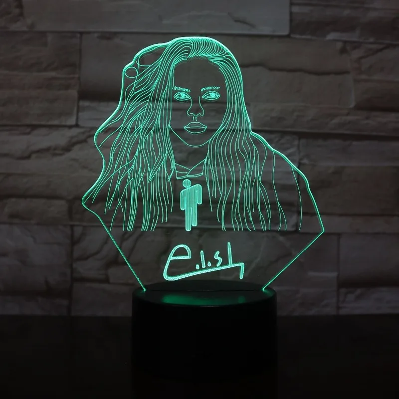 Новинка, 3D лампа Billie Eilish, фигурка для офиса, домашнего декора, настольная лампа для фанатов, подарок на заказ, 3D иллюзия, светодиодный Ночной светильник, лампа