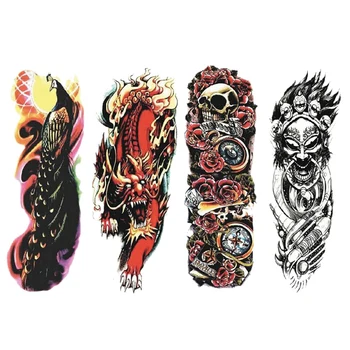 

4Pcs/Lot 48 x 17Cm waterproof Tattoos Sticker Full Arm Skull Peacock Dragon Pattern Tattoos Applique Arm Full Arm Tattoos Stic
