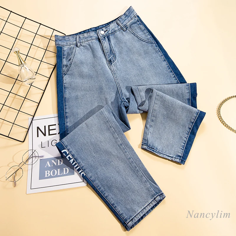 

Plus Size Jeans Women 2020 Autumn Large Size Girl's Female Fashion Loose High Waist Straight Pants Denim Trousers Mujer