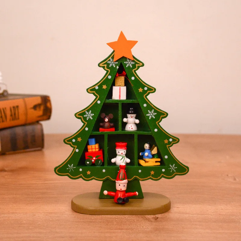 Рождественский Декор из дерева статуэтки настольные 3D Рождественская елка креативная сцена компоновка рождественские украшения для дома аксессуары - Цвет: Mini Green Tree