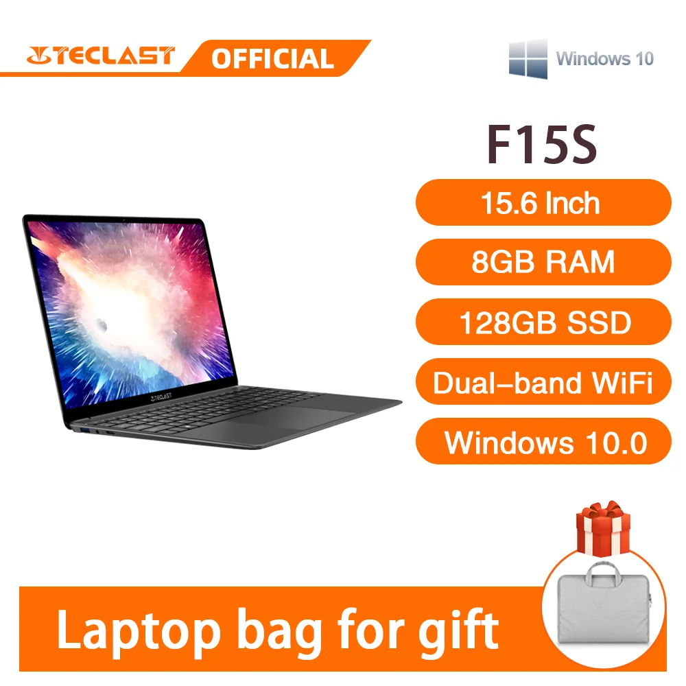 Teclast F15S portátil de 15,6 pulgadas Windows 10 portátil 1920x1080 Intel Apollo Lake Laptops 8GB RAM 128GB ROM Dual Wifi HDMI
