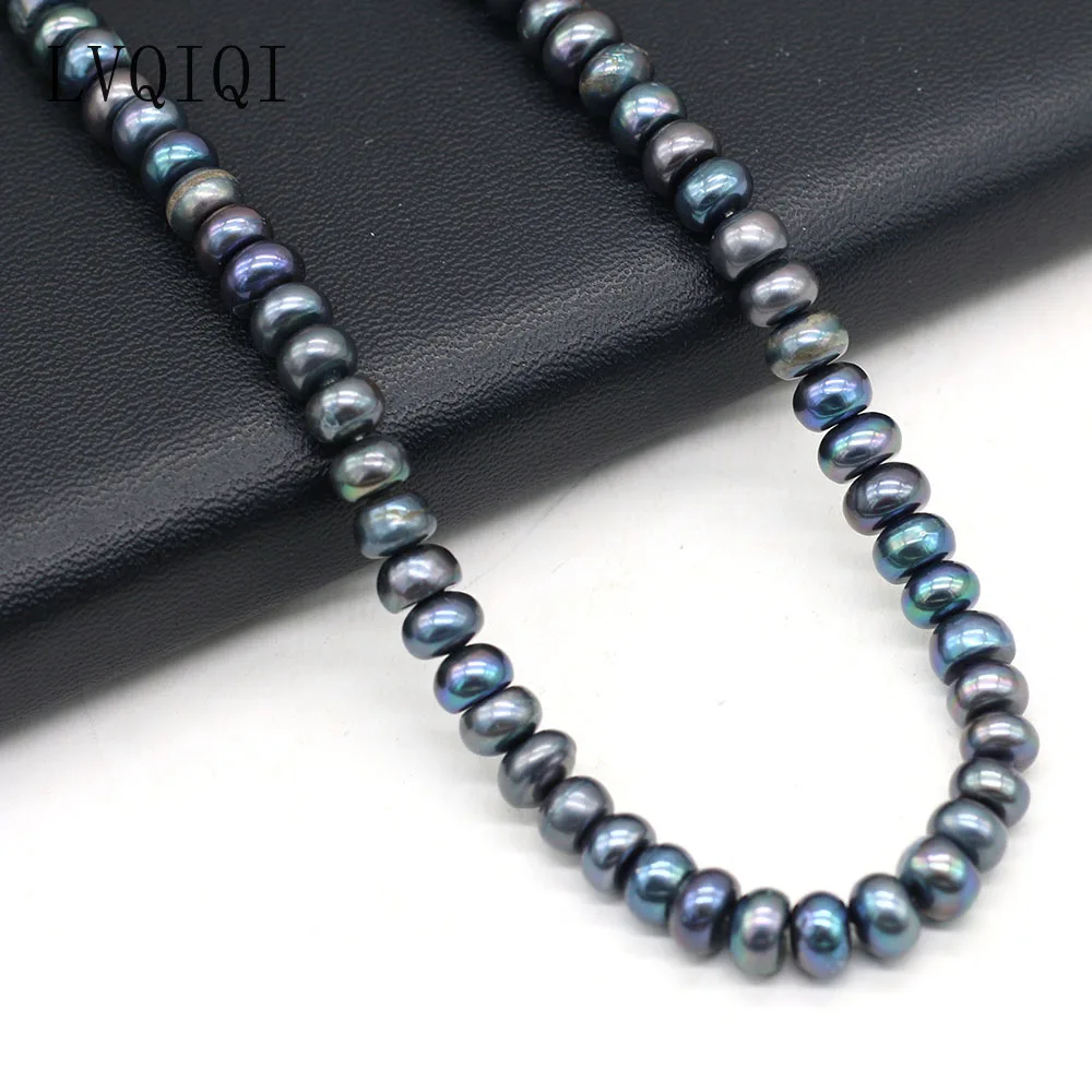 LVQIQI Natural Freshwater Pearl Oblate Black Beads Loose Bead For Jewelry Making DIY Charm Bracelet Necklace Earring Accessories