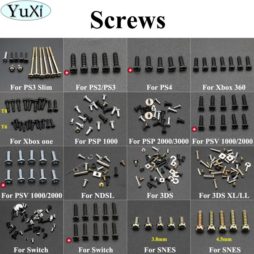 YuXi Head Screws Replacement For Sony for PS4 3 2 for Xbox one/360 for PSP for 3DS XL/LL for Nintend Switch Controller Screw Kit