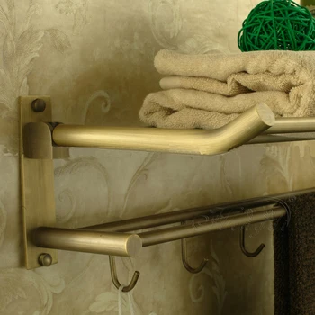 

Free Shipping YUJIE HDHY1037 Full-copper European style retro activity folding bath towel holder with hook towel holder