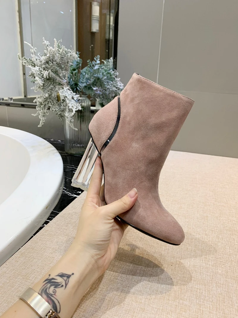 Hot Women Ankle boots Suede Winter Autumn Fashion Lady Transparent High Heels Pumps Women Botas Shoes Mujer Zapatos