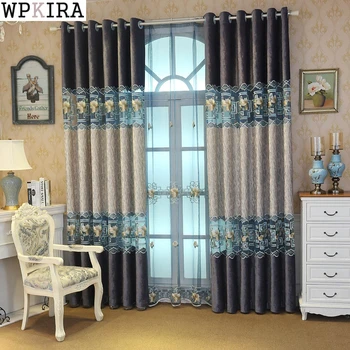 

European blue luxury embroidered curtains for the living room with the sheer luxury hotels suitable for bedroom 331&30