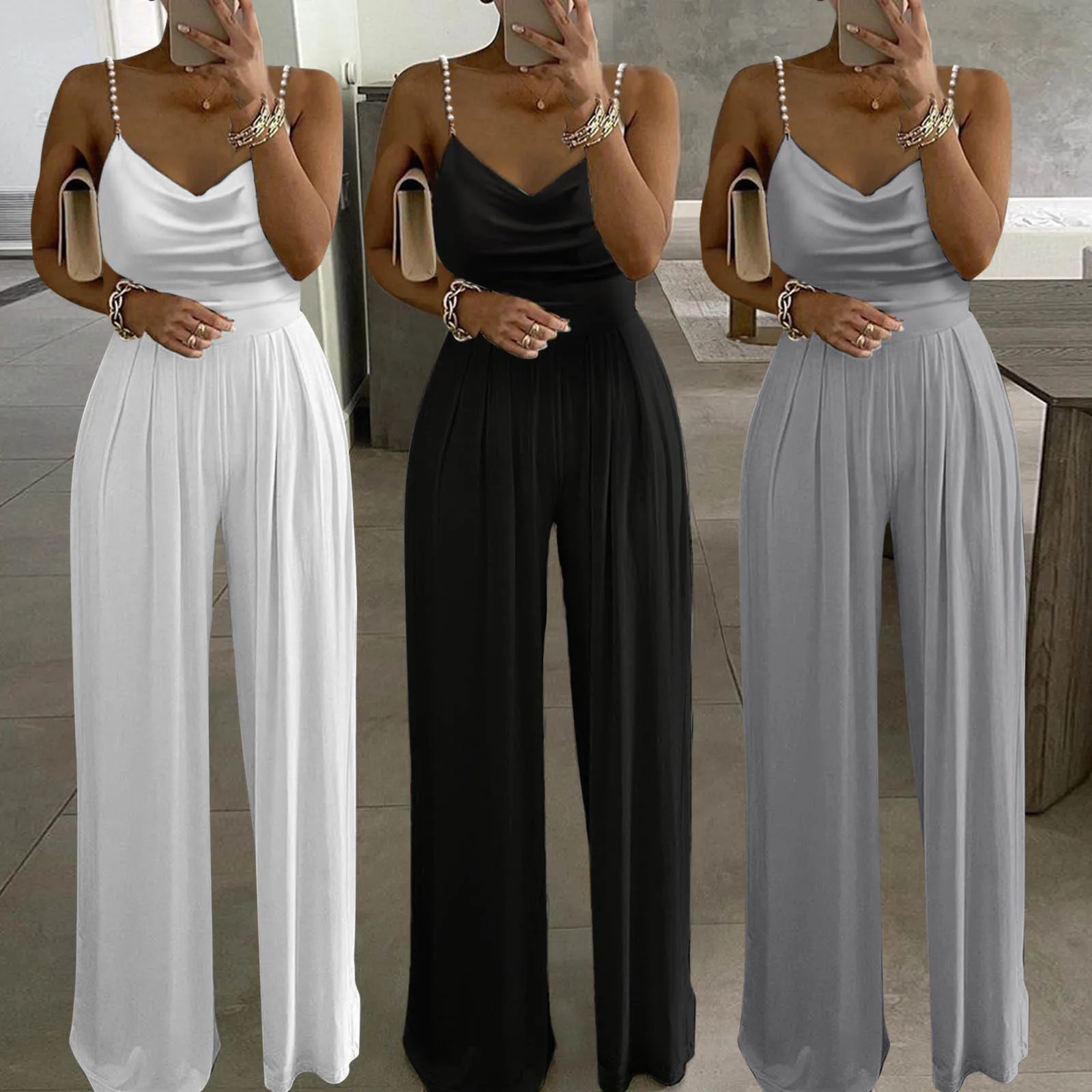 Women Sexy Off Shoulder Jumpsuits Summer Sleeveless Wide Leg Pants Elegant Lady Casual Rompers White Black Jumpsuit 2021 #T2Q |