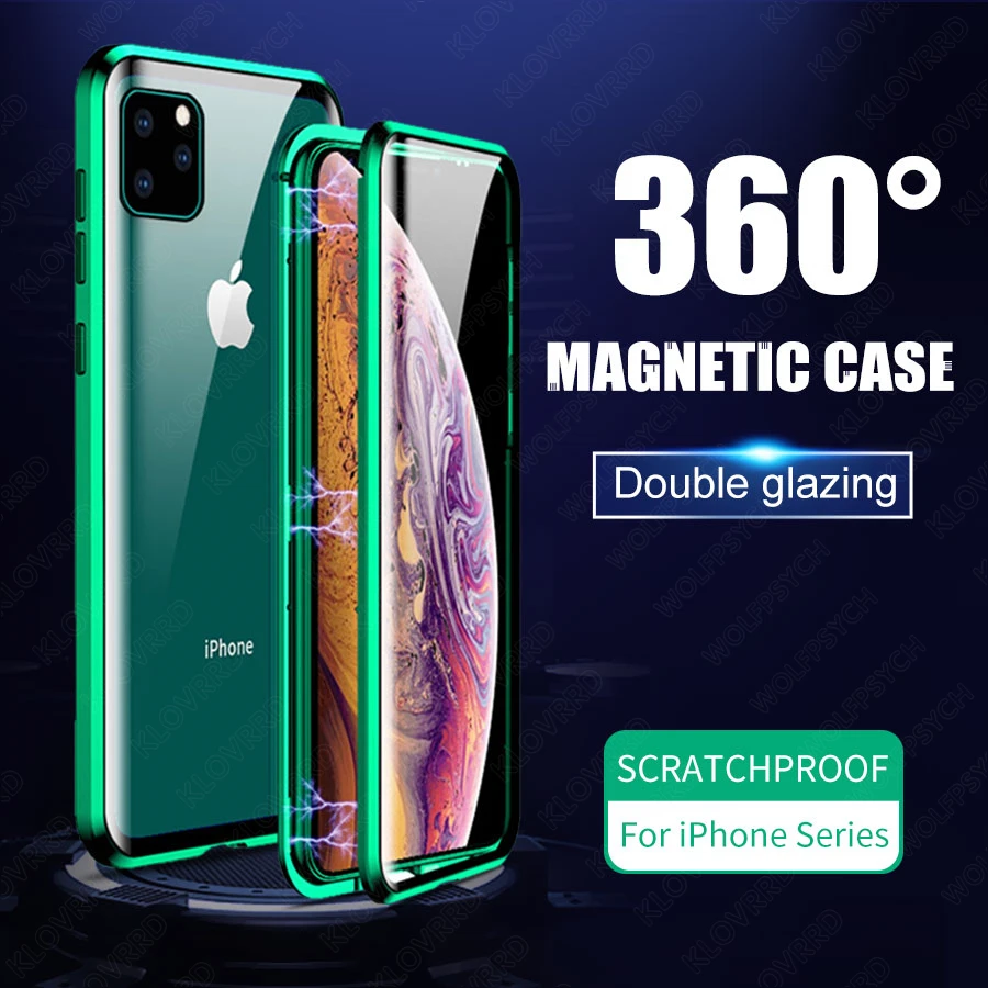 For iPhone 11 Pro max XR XS MAX X 8 7 6 6s Plus 360 Magnetic Flip Case Metal Tempered Glass Magnet fitted Cover Adsorption |