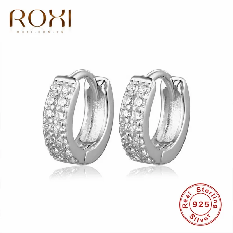 ROXI 925 пробы, серебряные серьги, ослепительные, два ряда, CZ Кристалл, круглые серьги-гвоздики для женщин, Стерлинговое серебро, ювелирные изделия, корейский стиль