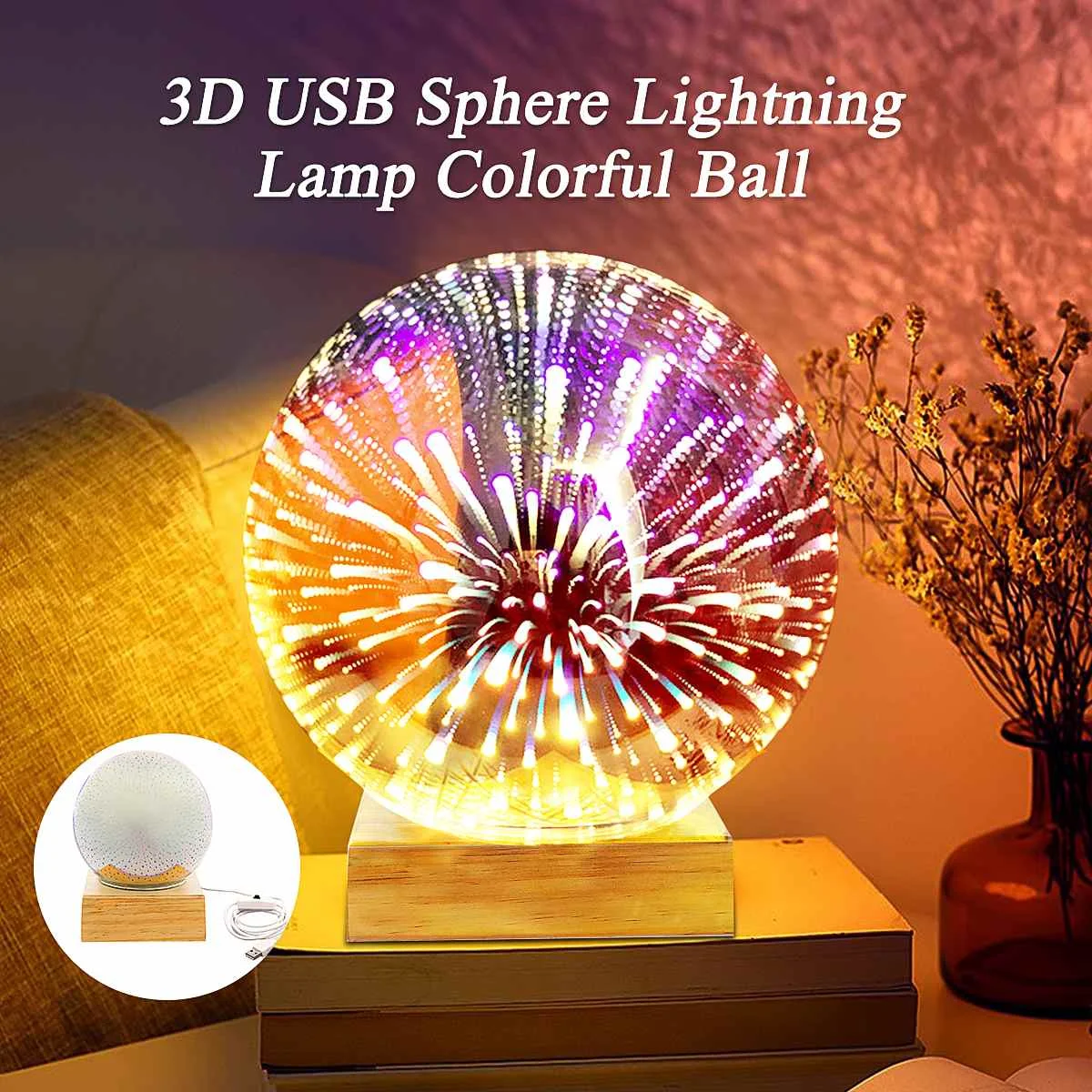 USB 3D Crystal USB Sphere Lightning Lamp Colorful Ball Night Light LED  Magic Glass Sphere Novelty Ball Light Plasma Table Lamp _ - AliExpress  Mobile