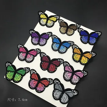 

Han Noble Butterfly iron on Patches for clothing Applique Embroidery Parches Blue Pink Red Purple Orange 7.6x4.2cm ztou