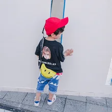 Футболка с короткими рукавами для мальчиков, стиль, корейский стиль, западный стиль, топы с короткими рукавами для маленьких детей, модная детская одежда свободного кроя