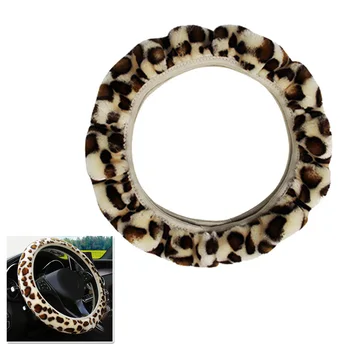 

1pc Steering Wheel Cover Car Auto Breathable Non-slip Plush Soft touching feeling Leopard