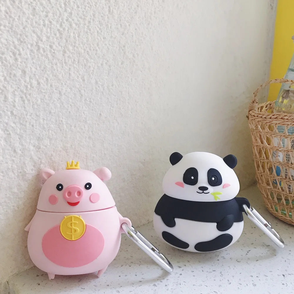 

New 3D luxury Panda Piggy cute Bluetooth wireless headset set soft cover For Airpods Earphone Protective anti-drop cases