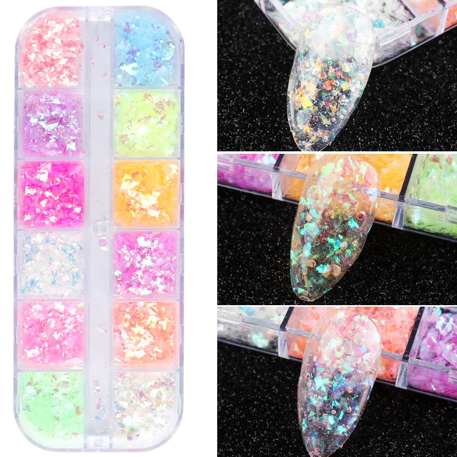 3D Fluorescent Nail Glitter Flakes Set Holographic Powder Sequins Paillette Manicure Nail Art Pigment Decoration Tools GLSP nail powder nail glitter nail pigment nail decoration nail decorations nail flakes