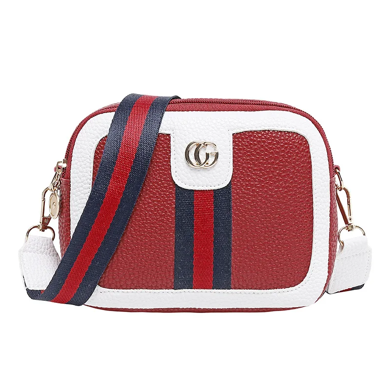

Square Sling Bag Korean-style Embossed Leather Contrast Color Webbing Shoulder Bag Phone Package Foreign Trade Wholesale 2019 Su