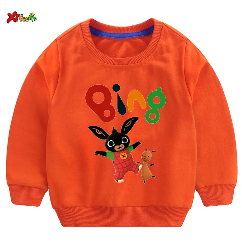 Детский свитер для девочек, толстовка с капюшоном, модные топы для малышей, футболка с рисунком кролика bing, детская одежда, пуловер с длинными рукавами