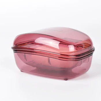 

2pcs Soap Case For Home Solid Desktop Organizer Container Box Double Layer Fast Drain Transparent Plastic With Lids Anti Slip