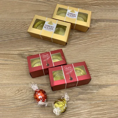 

100Pcs Gold Foil Paper Candy Packaging Box With Ribbons Ferrero Rocher Chocolates Box Wedding Gift Boxes