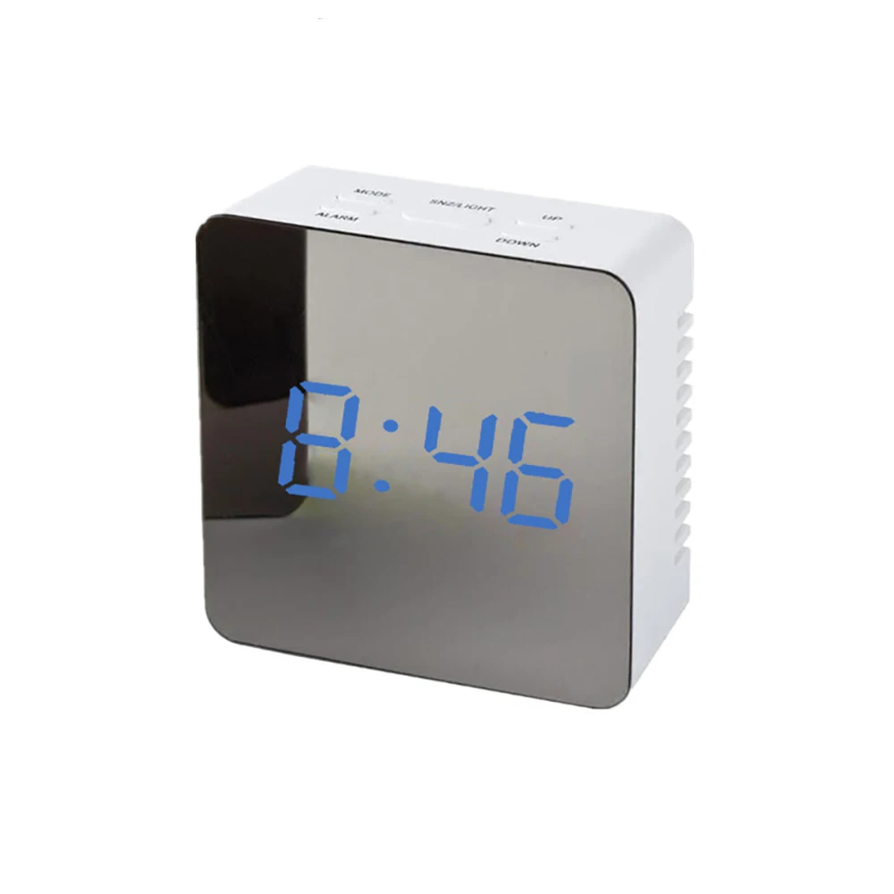 Square Blue Светодиодный Будильник, цифровой электронный светодиодный, зеркальные часы, многофункциональные, температурный повтор, большой дисплей, домашний декор, Despertador Reveil - Цвет: Square Blue