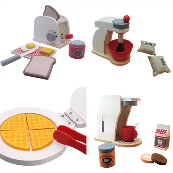 

Children's Wooden Pretend Toy Set Simulation Toaster Bread Machine Baking Tools