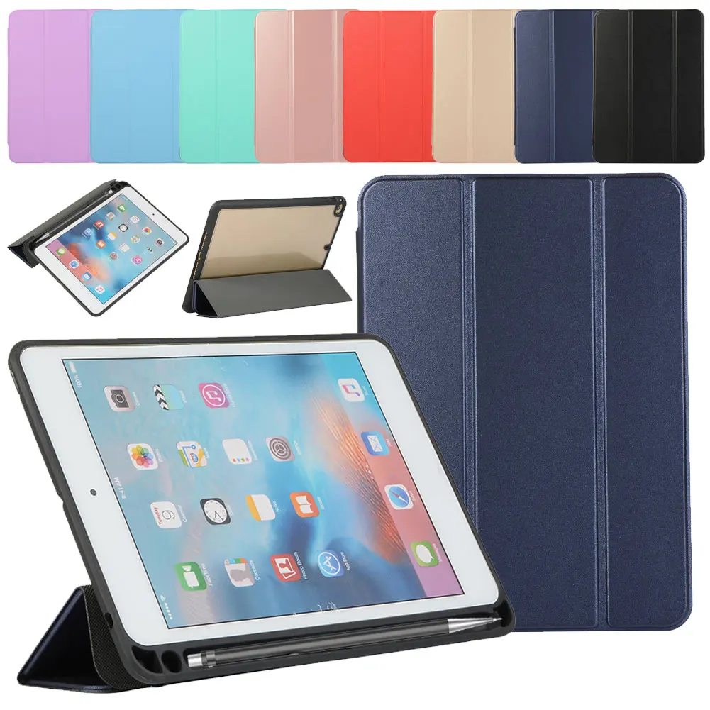 

Auto Sleep Wake Smart Cover For iPad 9.7 inch 2017 2018 Air 1 Air 2 Case PU Leather Tri-Fold Flip Stand Case With Pen Solt
