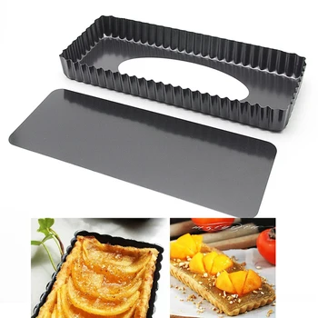 

14inch Carbon Steel Pie Tart Pan Mold Removable Bottom Quiche Tool Rectangle Fluted Pie Tart Pan Mold Baking Non-stick