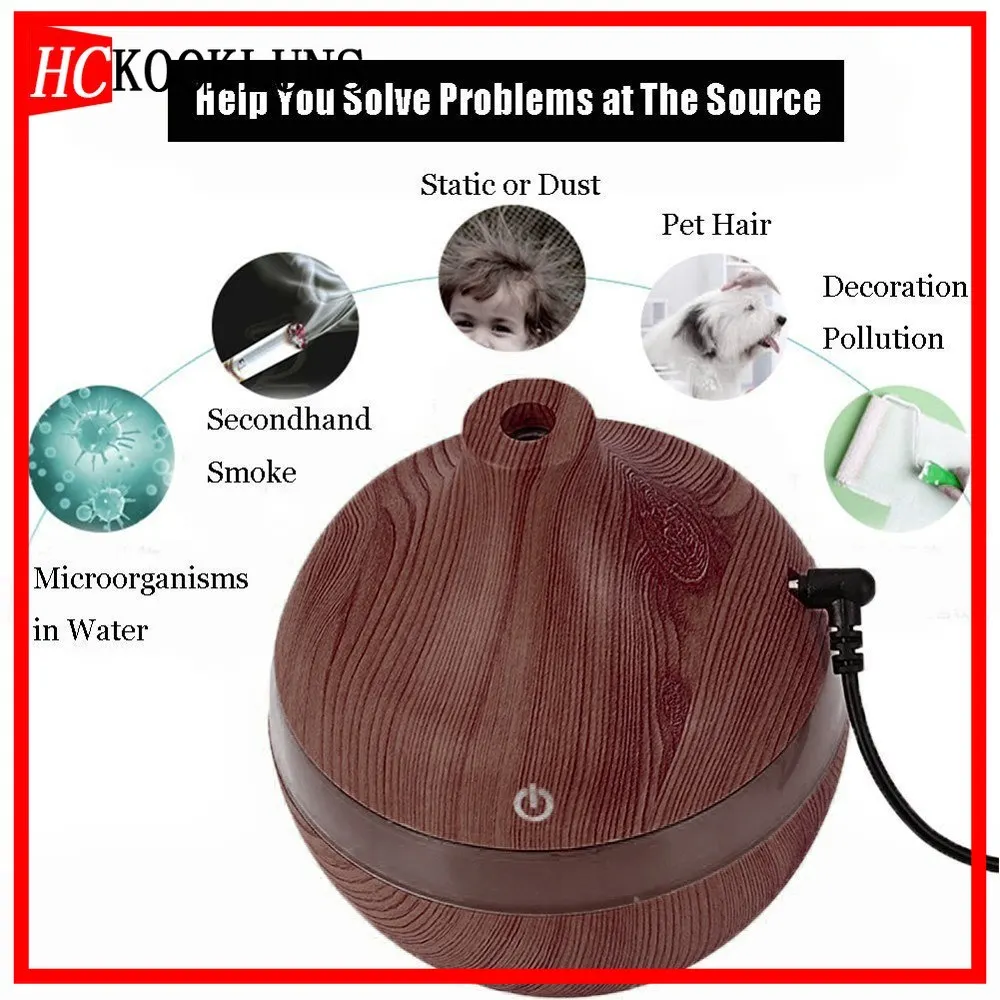 

Electric Wood Grain Round Drop Office Bedroom Home Water Spray Aroma Diffuser Humidifier