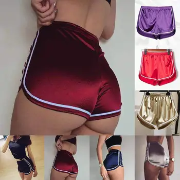 

Summer Fitness Women Stripe Glossy Elastic High Waist Sexy Shorts