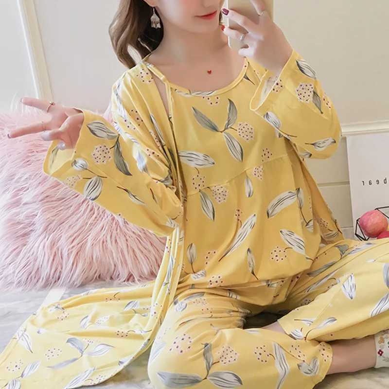Women pajamas sleepwear 3 pieces Winter pijamas women Furnishing sleepwear Long Sleeves pyjamas women Breathable Homewear