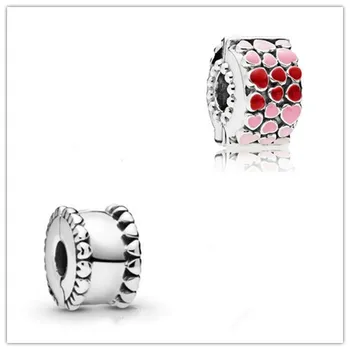 

925 Sterling Silver Charm Red & Pink Enamel Burst Of Clip Lock Stopper Beads Fit Pan Bracelet & Necklace Jewelry