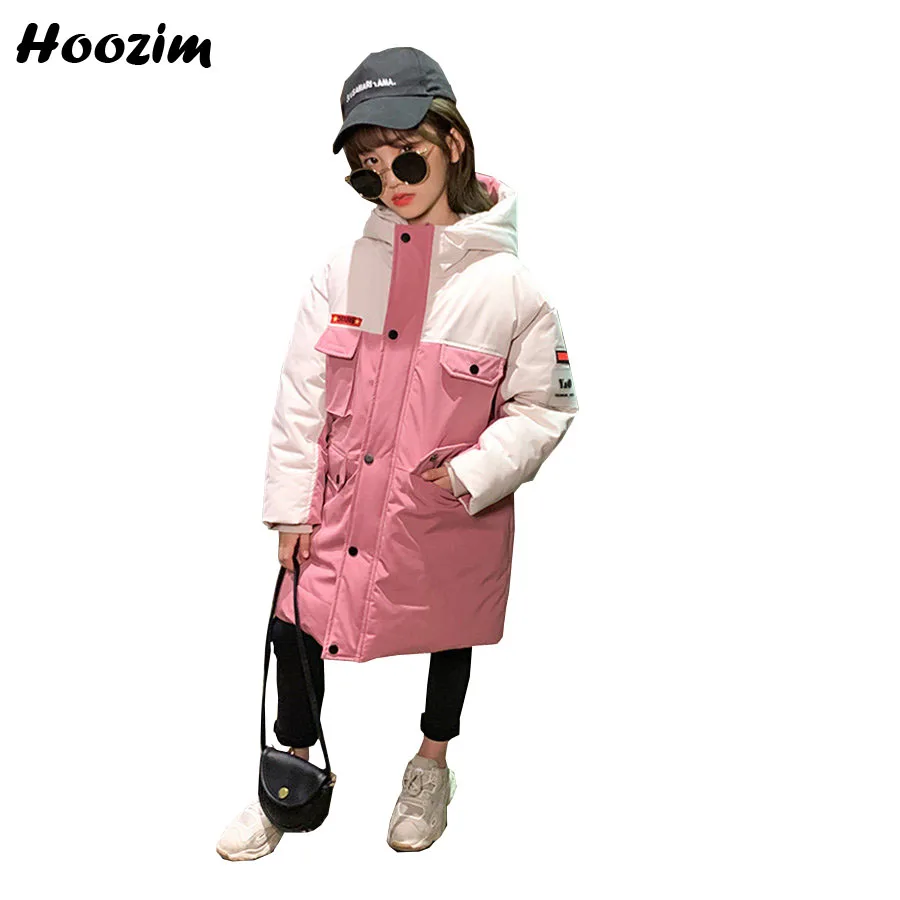 

High Street Pink Quilted Jacket girls 4-13 Age Chic Embroidery Letter Parka Childen Winter Colorblock Long Outerwear Coat Girls