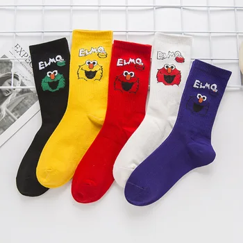 

Women Socks Woman Sesame Street Cartoon Cosplay Socks Elmo Cookie Monster Funny Cute Kawaii Cotton Socks Long Sox Streetwear