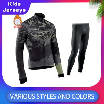 

HuanGe Children's Long Sleeve Cycling Sports Suit Mountain Cycling Jersey Set Winter Bike Uniform Thermal Fleece