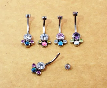 

ASTM F136 Titanium 14g Titanium Mix Opal Clear CZ Gem Cluster Belly Navel Ring Piercing Jewelry