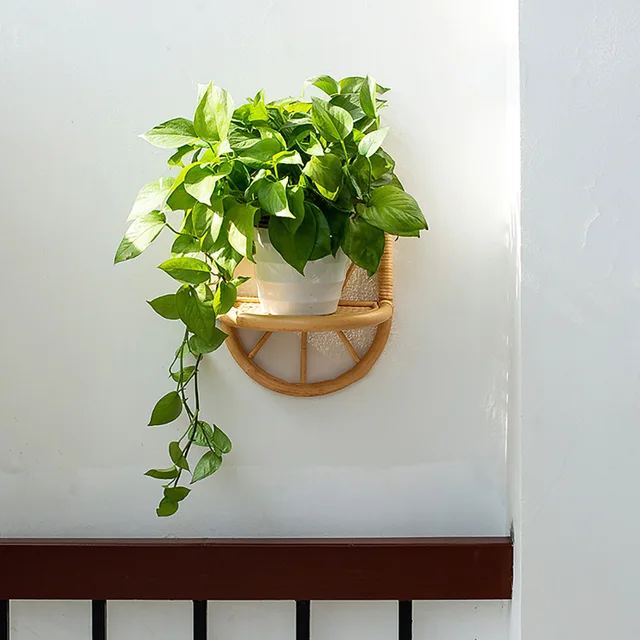 Handmade rattan wall shelf for plants 4
