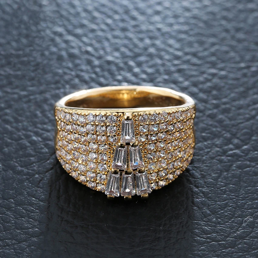 Сияющий Полный кубический циркон башня широкие кольца женский золотой цвет серебра талисман Свадебный палец кольцо Роскошные массивные украшения
