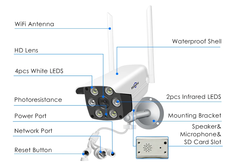 Hiseeu 4MP 2MP IP камера wifi 1080P беспроводная наружная Водонепроницаемая цилиндрическая камера цветная камера ночного видения безопасности P2P Onvif