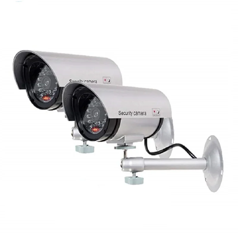 2 шт Поддельные камеры видеонаблюдения магазин домашней безопасности светодиодный светильник имитационная камера водонепроницаемая наружная камера - Цвет: Silver Flashing